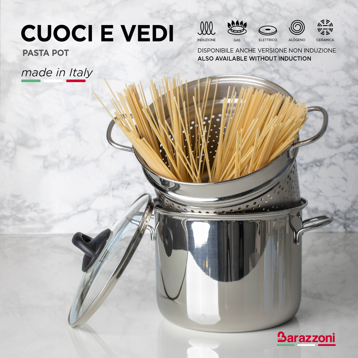 Spaghetti pot with heat-diffusing bottom
