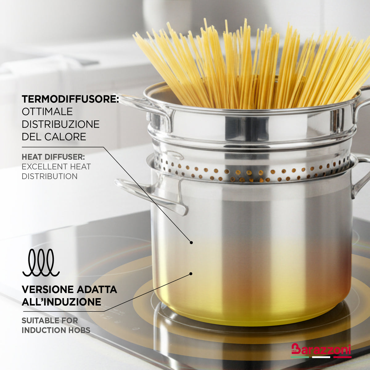 Spaghetti pot with heat-diffusing bottom