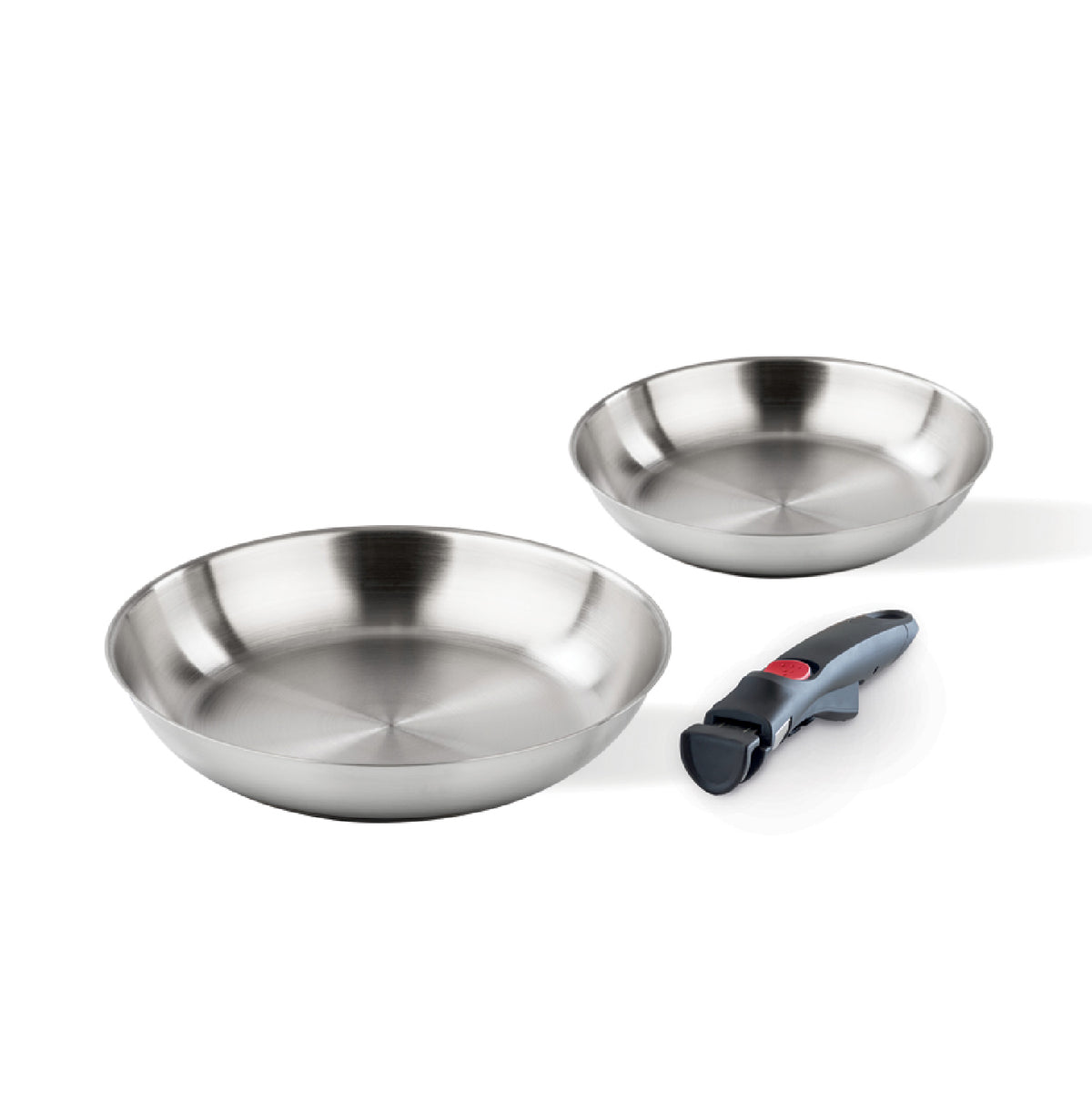 Set 2 padelle acciaio 20/28 cm + manico staccabile