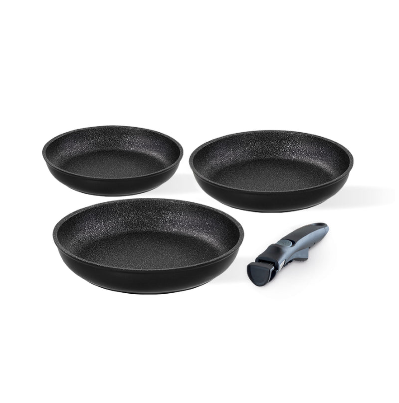 Non-stick trio - frying pans cm 20/24/28 + detachable handle