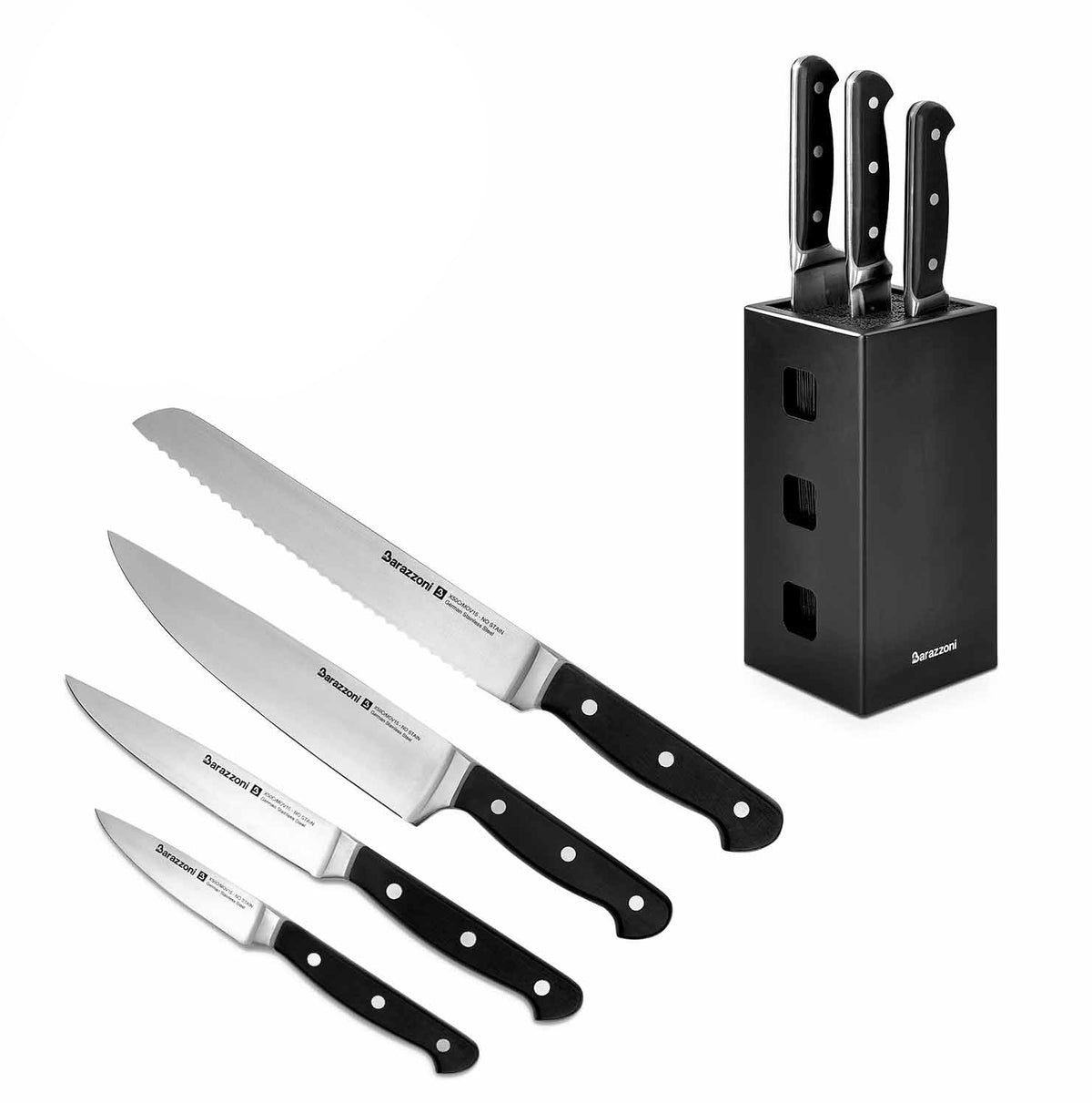 Acciaio inox - Ceppo porta coltelli + 4 coltelli