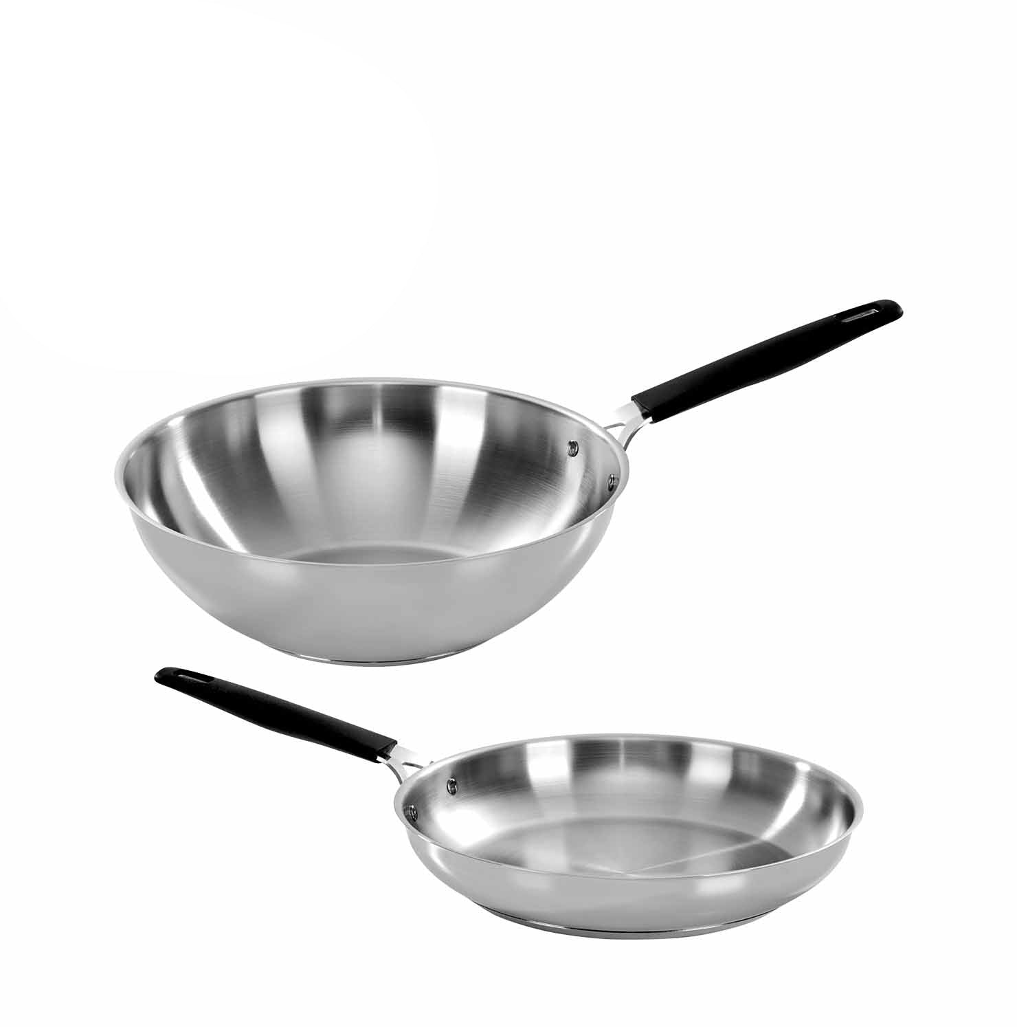 Basic stainless steel - 24 cm frying pan + 28 cm wok set